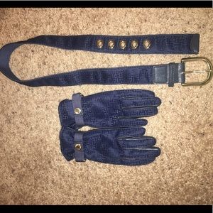 Benetton Navy Signature Matching Belt & Gloves XS